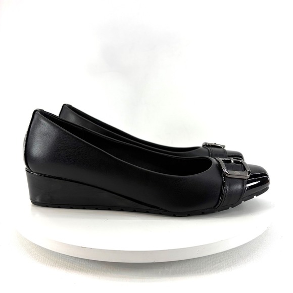 Anne Klein Shoes - Anne Klein iFlex Morgan Black Wedge Women's 8.5M Pumps Square Toe Buckle Shoes